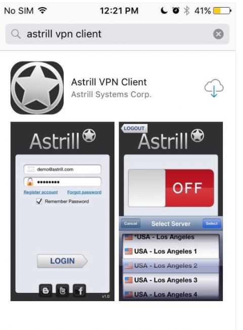 Astrill VPN Client listing on the App Store